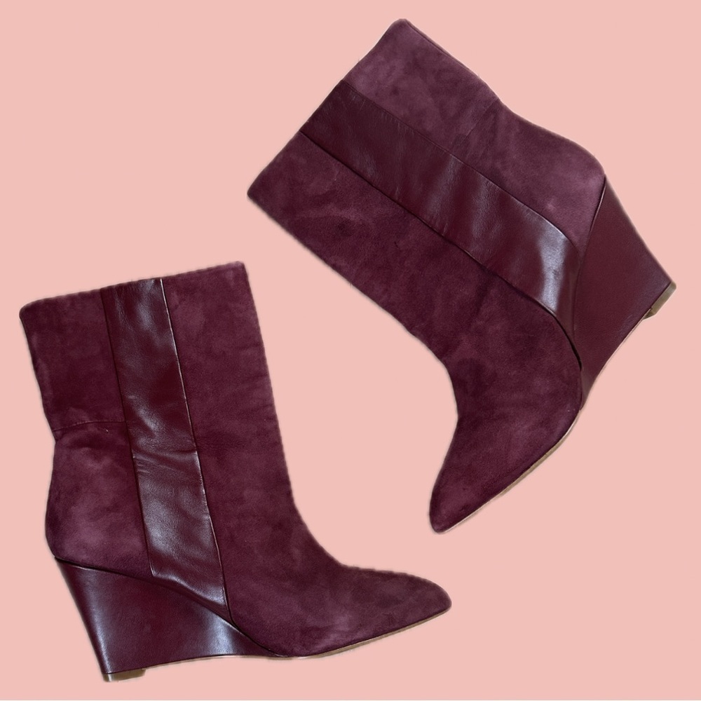 ZARA Red Suede Wedge Boots - Size 9 | Unique Pointed Toe Design